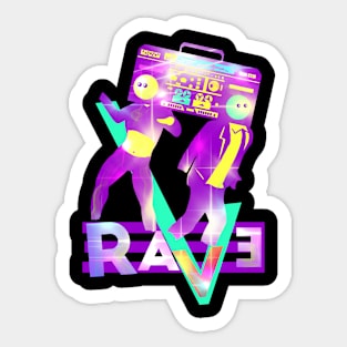 Rave. Dancing people in bright colors from the 90s. Sticker